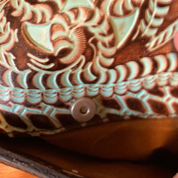 Purse, Leather, Indian Design, Turquoise & Brown, Patricia Nash Lanza Crossbody - Picture 6 of 16